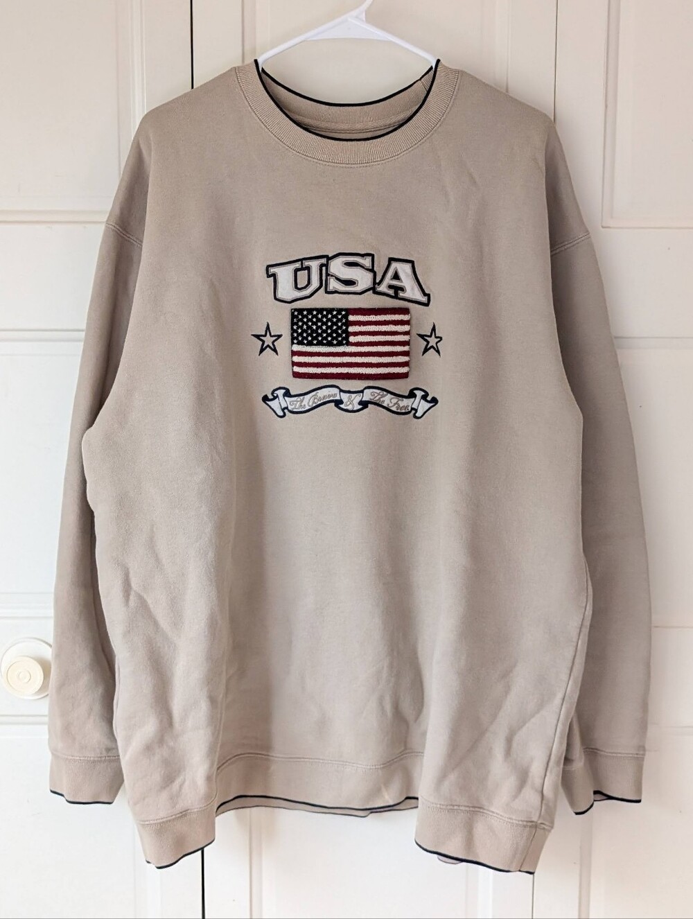 Croft & Barrow cream USA american flag cozy oversized crewneck sweatshirt